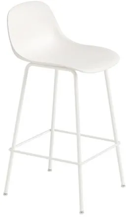Muuto Fiber Taburete de Bar con Base de Tubo y Respaldo Blanco/Blanco H87,5 cm