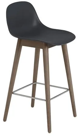 Muuto Fiber Taburete de Bar con Base de Madera y Respaldo Negro/Marrón Oscuro H87,5 cm