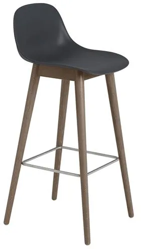 Muuto Fiber Taburete de Bar con Base de Madera y Respaldo Negro/Marrón Oscuro H97,5 cm