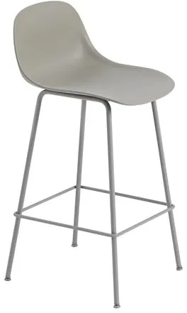 Muuto Fiber Taburete de Bar con Base de Tubo y Respaldo Gris/Gris H87,5 cm
