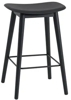 Muuto Fiber Taburete de Bar con Base de Madera Negro/Negro H66 cm