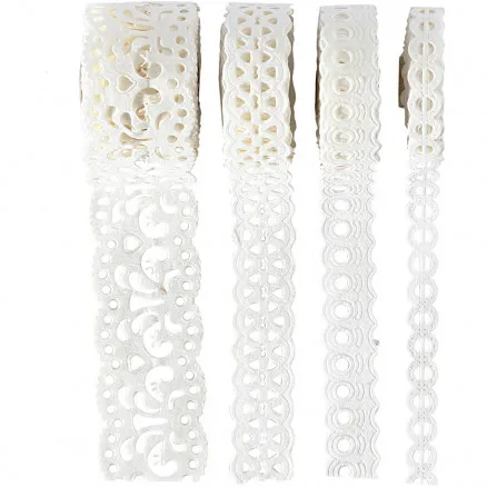 Encaje de papel, blanco, A: 8-23 mm, 2 m/ 4 uds.