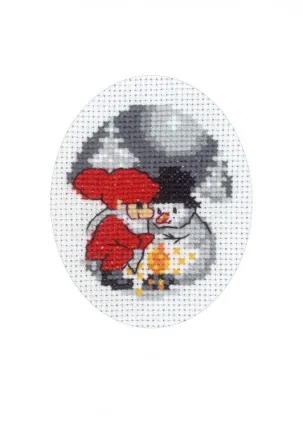 Permin Kit de Bordado Tarjeta de Navidad Muñeco de Nieve y Duende 9x13cm