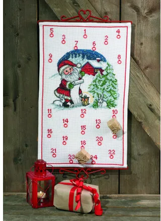Permin Kit de Bordado Calendario de Adviento - Papá Noel y Conejos 38 x 62 cm