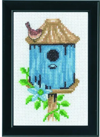 Permin Kit de Bordado Casas de Pájaros Azul 9x14cm