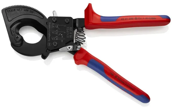 Cizalla para cables Knipex (sistema de trinquete) pintada en negro, con mango de componentes múltiples 250 mm