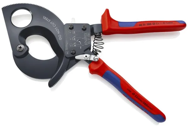 Cizalla para cables Knipex (sistema de trinquete) pintada en negro, con mango de componentes múltiples 280 mm