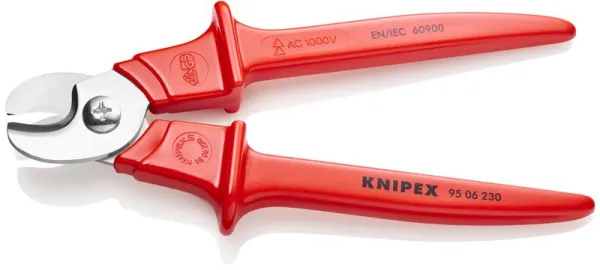 Cizalla para cables Knipex, mangos moldeados en plástico, aislados, moldeados en plástico, certificada VDE 230 mm