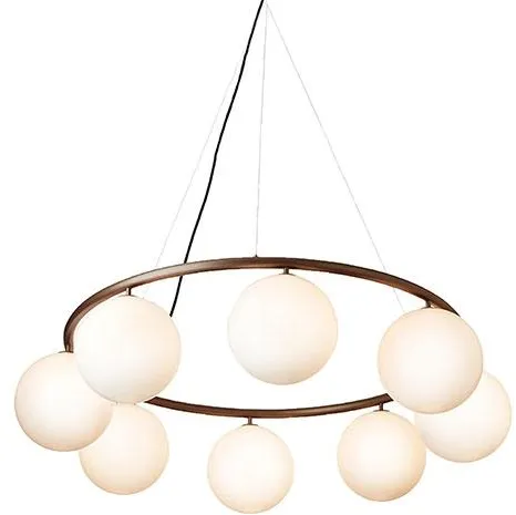 Nuura Miira 8 Circular Lámpara de Araña Bronce Oscuro/Opal Blanco