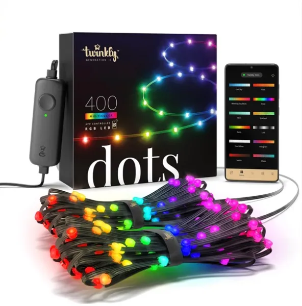 Twinkly Dots - 400 LED RGB controladas por aplicación. 20 metros. Cable negro.