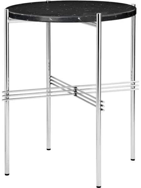 GUBI TS Mesa Auxiliar Redonda Ø40 Acero Pulido/Mármol Black Marquina