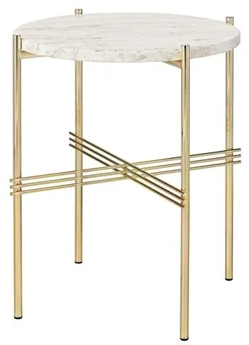 GUBI TS Mesa Auxiliar Redonda Ø40 Latón/Travertino Blanco