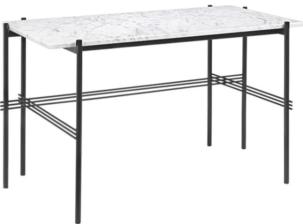GUBI TS Escritorio 120 x 60 cm con base negra y tapa de mármol blanco Carrara