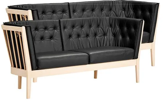 Conjunto de sofás Stouby Maria 2+3 pers. - haya - cuero negro